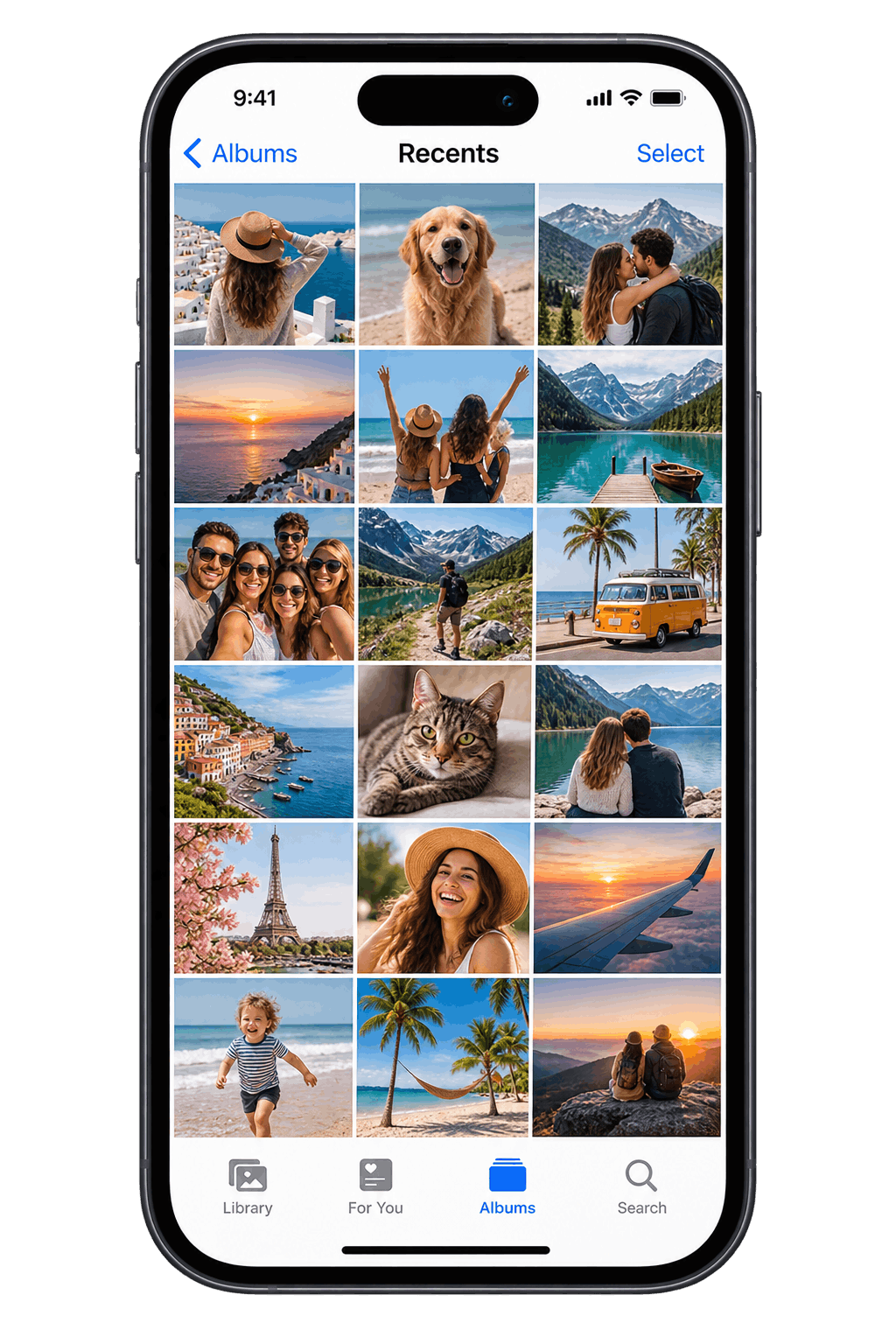 Phone displaying a gallery full of photos