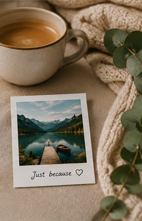 Retro photo on a table next to coffee